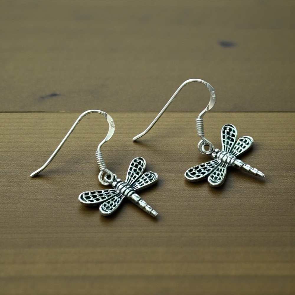 NWT 925 Sterling Silver Dragonfly Filigree Dangle Earrings! Hypoallergenic! NEW! - Picture 4 of 6